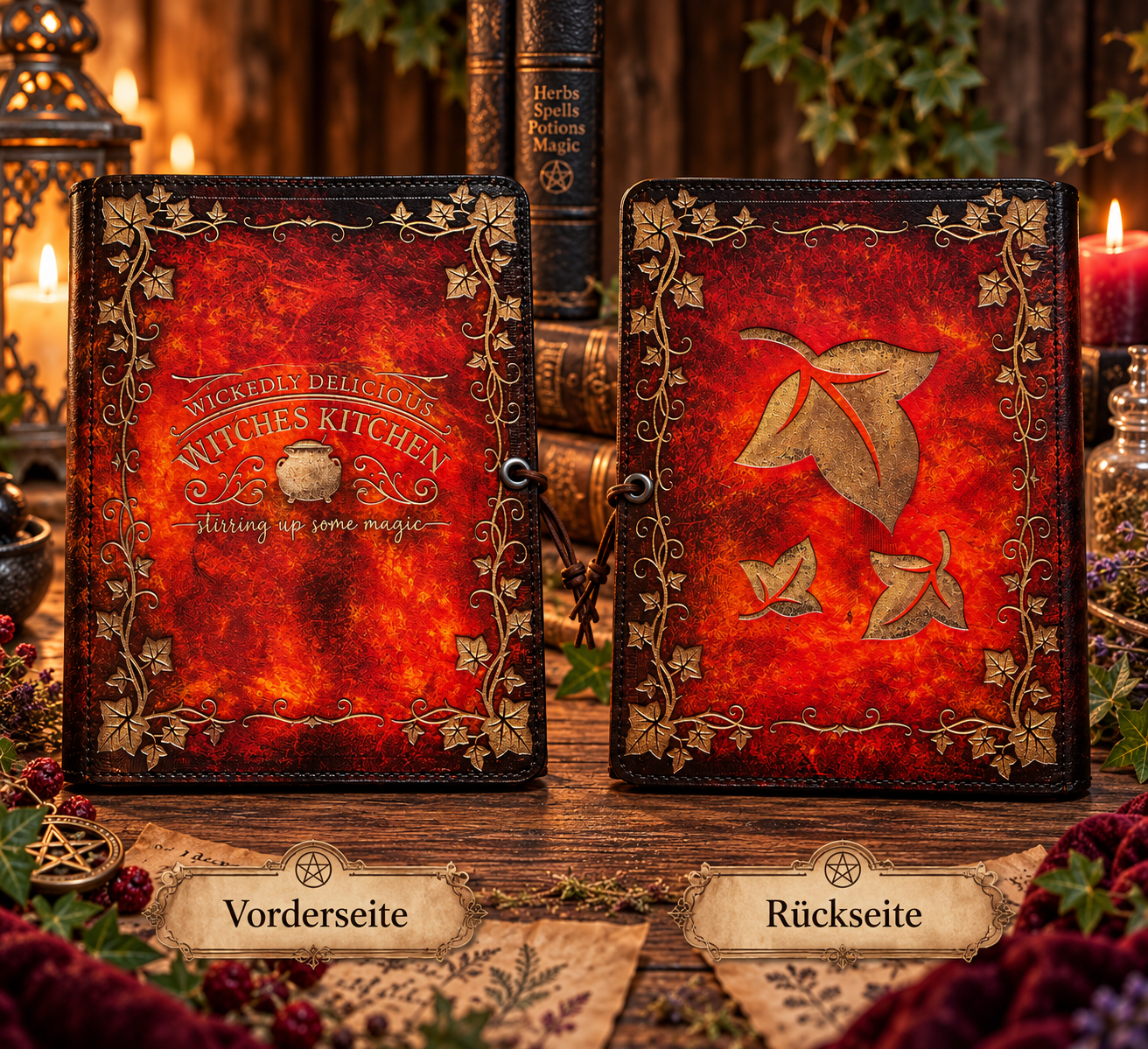 Leder Cover Rezeptbuch DIN A5 – Witch’s Kitchen mit Efeuranken 2 - Luna et Sol - Leder Cover Rezeptbuch Leder Cover Rezeptbuch DIN A5 – Witch’s Kitchen mit Efeuranken – Bild 2