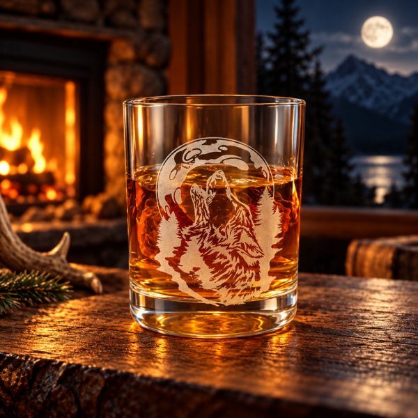Wolfsmond Whiskyglas – Tumbler mit heulendem Wolf & Gravur