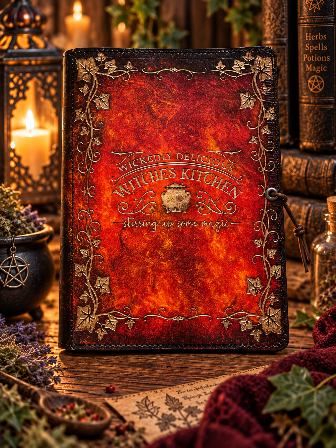 Leder Cover Rezeptbuch DIN A5 – Witch’s Kitchen mit Efeuranken 1 - Luna et Sol - Leder Cover Rezeptbuch Leder Cover Rezeptbuch DIN A5 – Witch’s Kitchen mit Efeuranken