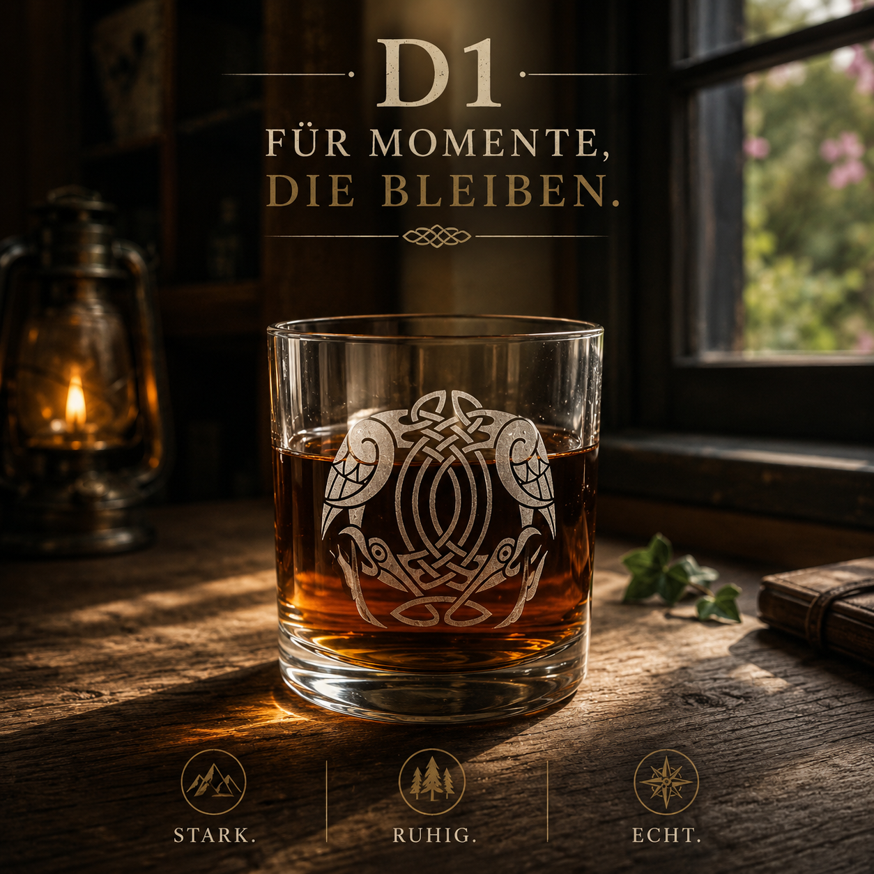 graviertes Whisky-Rum-Glas mit keltischen Raben