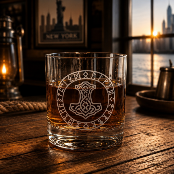 Whisky Tumbler Thorshammer – graviertes Whiskyglas mit Mjölnir