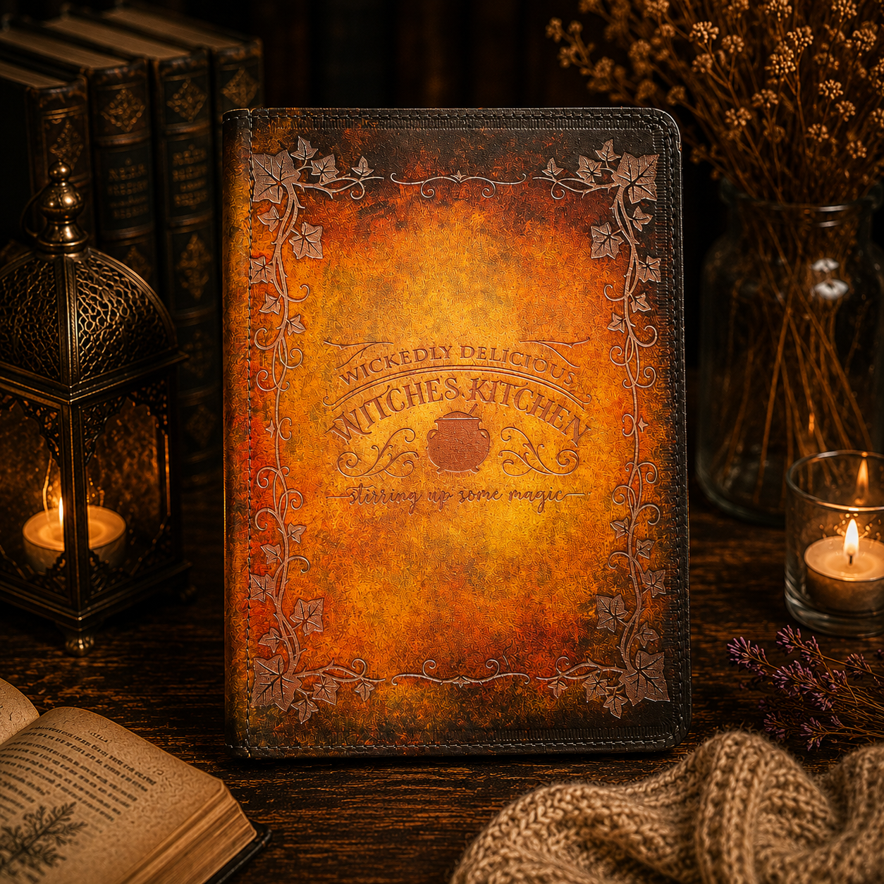 Leder Cover Rezeptbuch DIN A5 – Witch’s Kitchen mit Efeuranken