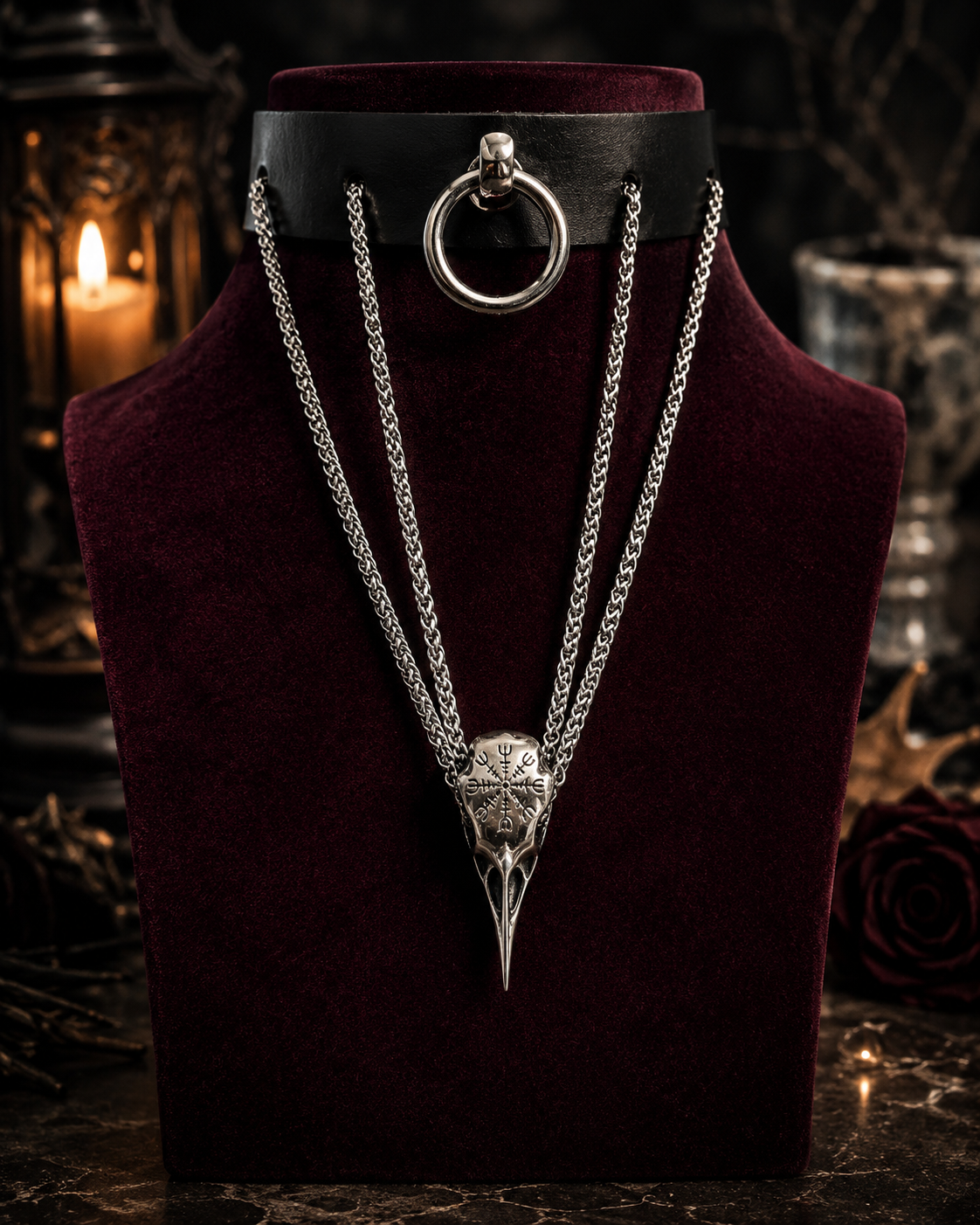 Gothic Choker mit Rabenschädel | Gothic Halsband mit O-Ring 4 - Luna et Sol - Gothic Choker mit Rabenschädel Gothic Choker mit Rabenschädel | Gothic Halsband mit O-Ring – Bild 4