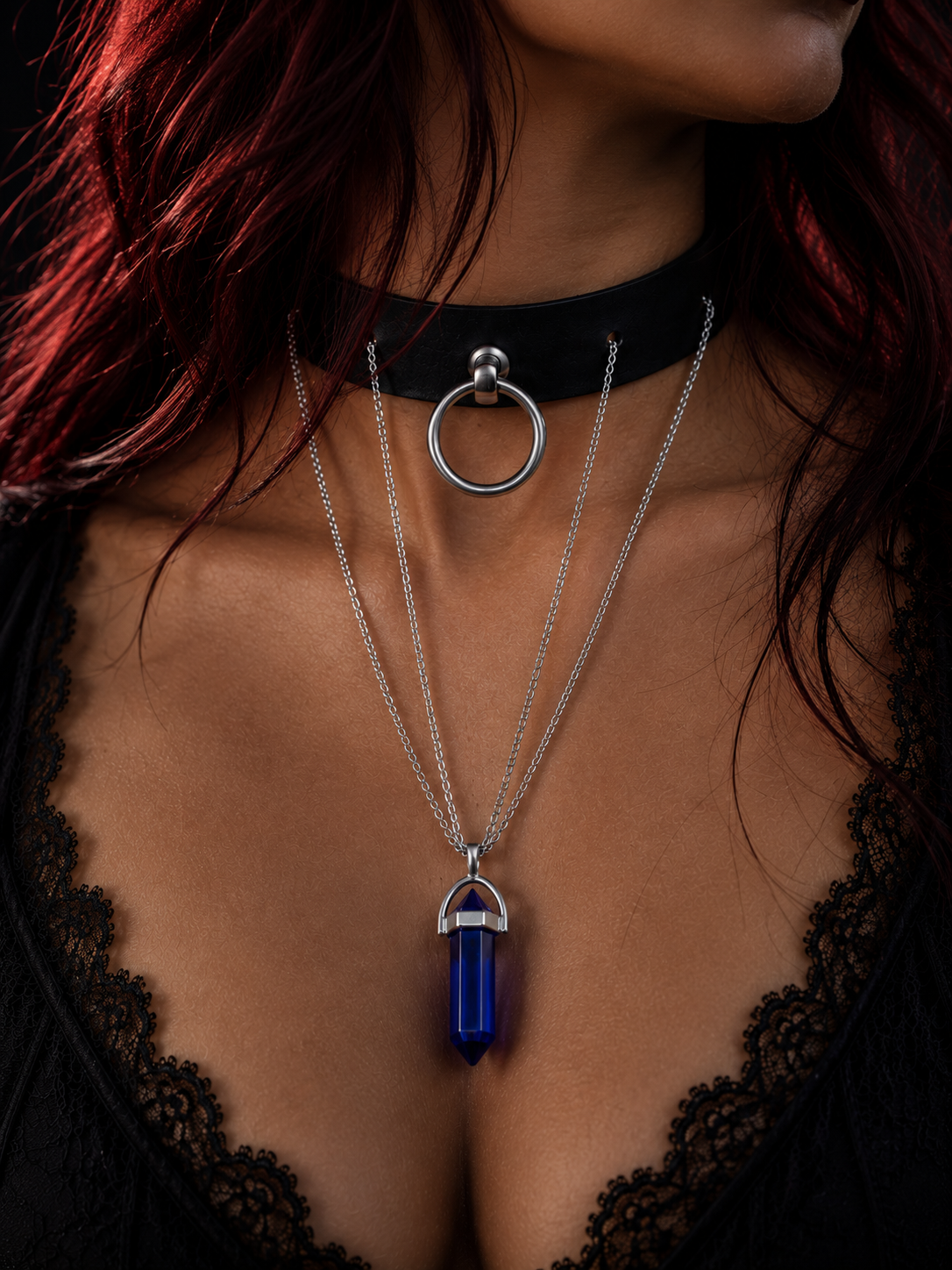 Fantasy Choker mit Kristall | Handgefertigter Leder Choker mit blauem Glaskristall 5 - Luna et Sol - Fantasy Choker mit Kristall Fantasy Choker mit Kristall | Handgefertigter Leder Choker mit blauem Glaskristall – Bild 5