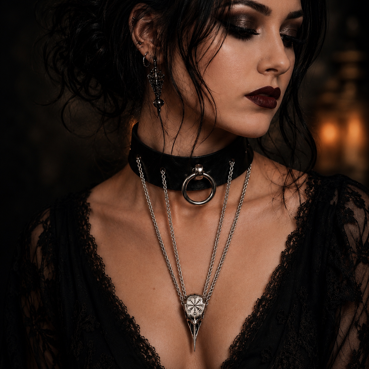 Gothic Choker mit Rabenschädel | Gothic Halsband mit O-Ring 1 - Luna et Sol - Gothic Choker mit Rabenschädel Gothic Choker mit Rabenschädel | Gothic Halsband mit O-Ring