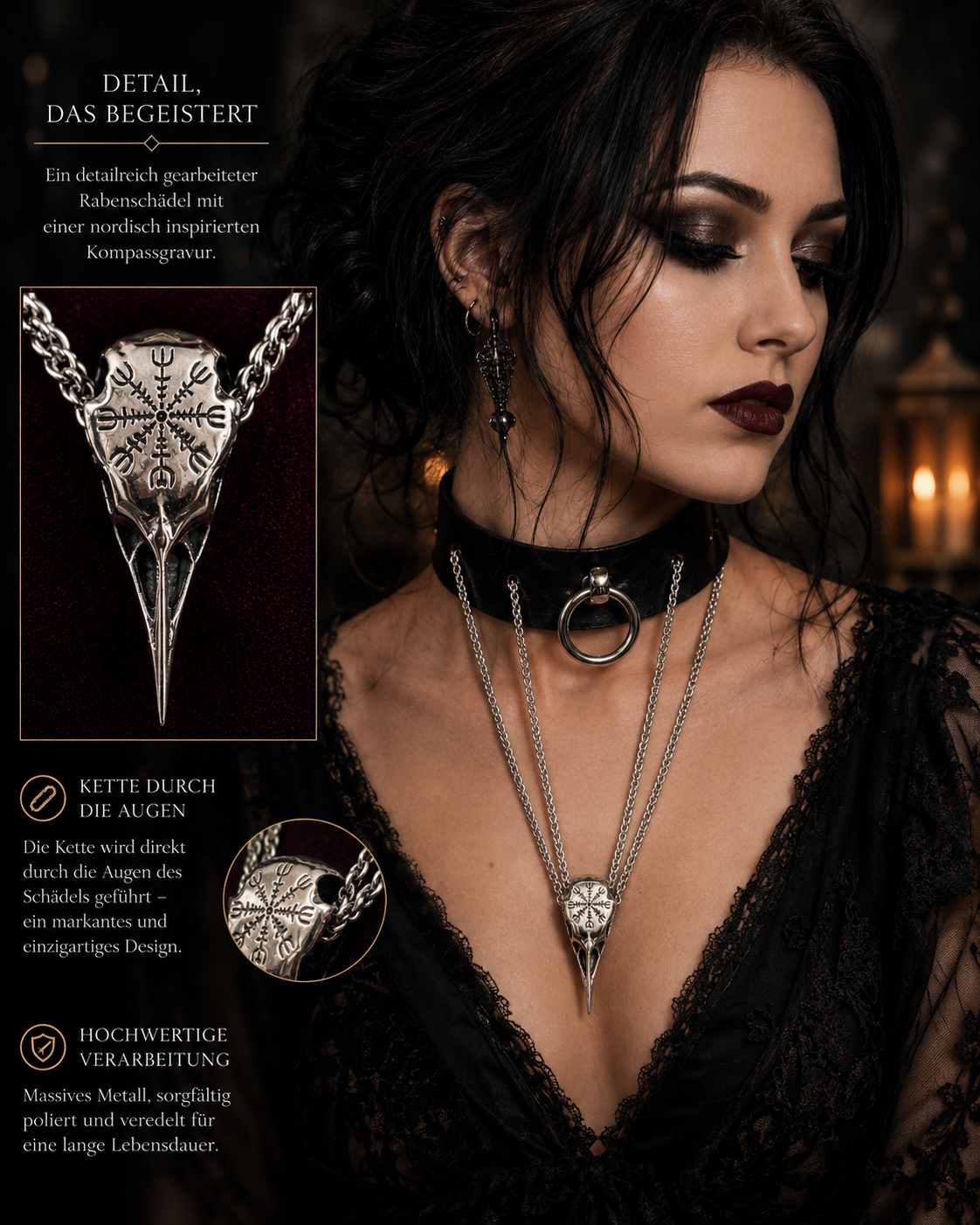 Gothic Choker mit Rabenschädel | Gothic Halsband mit O-Ring 2 - Luna et Sol - Gothic Choker mit Rabenschädel Gothic Choker mit Rabenschädel | Gothic Halsband mit O-Ring – Bild 2