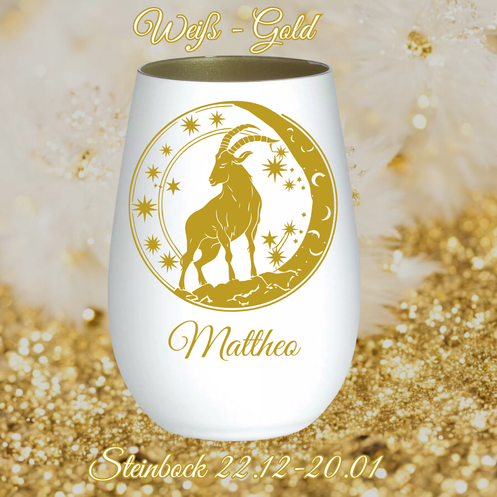 personalisiertes Windlicht Glas mit Tierkreiszeichen Steinbock
