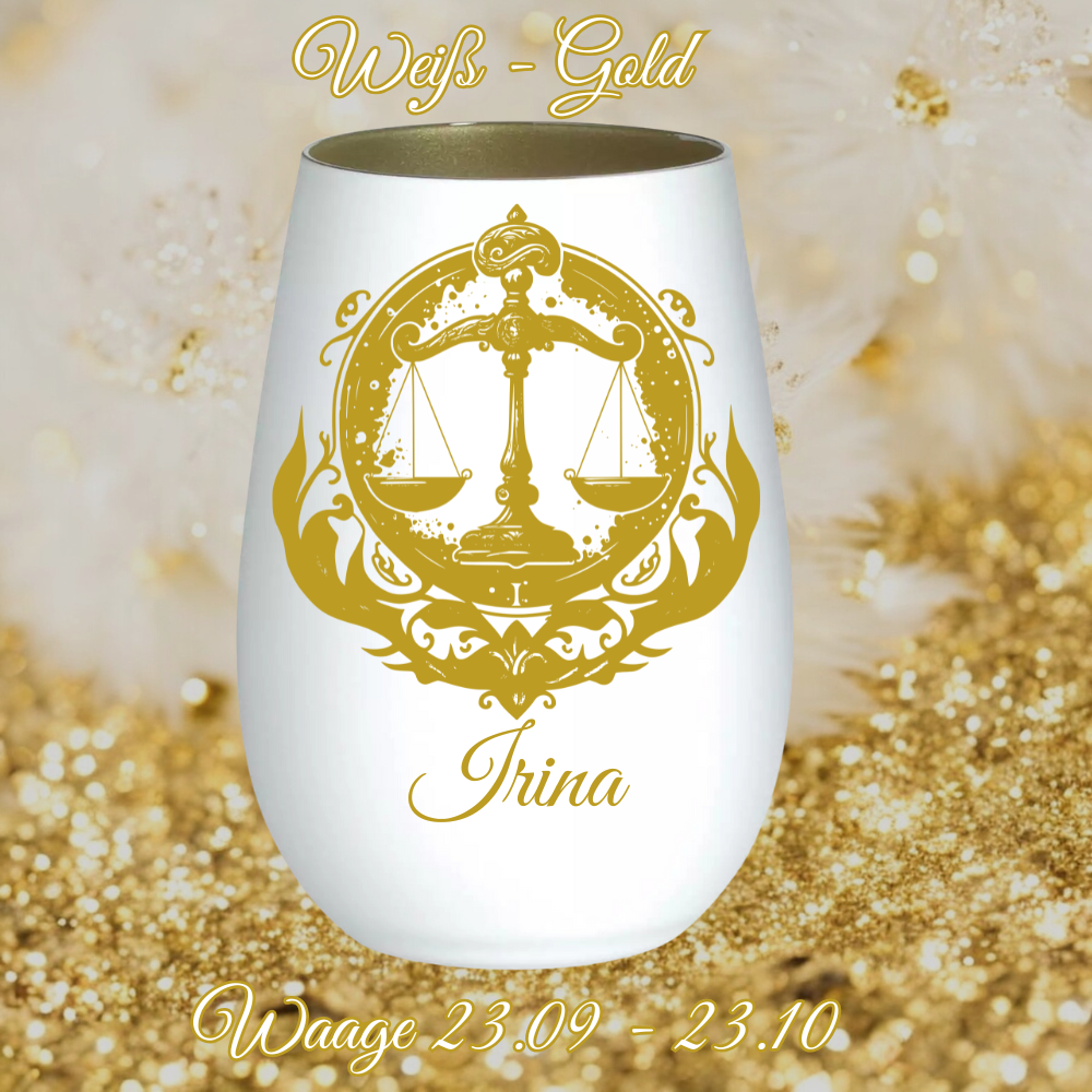 personalisiertes Windlicht Glas mit Tierkreiszeichen Waage