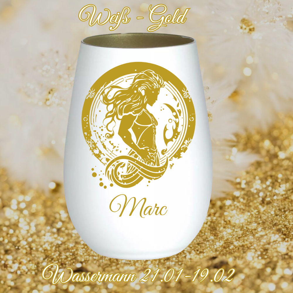 personalisiertes Windlicht Glas mit Tierkreiszeichen Wassermann
