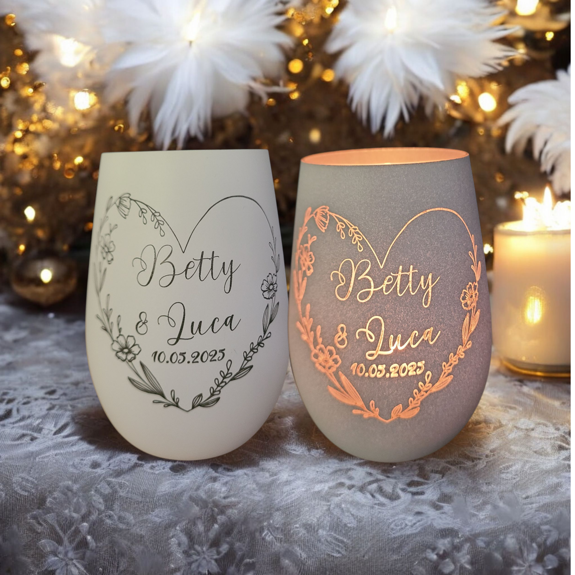 Windlicht mit Herz für Paare – Personalisiertes Geschenk 1 - Luna et Sol - windlicht mit herz Windlicht mit Herz , Hochzeits glas für Paare weiß-gold