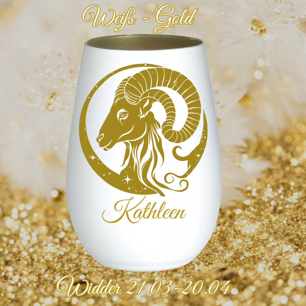 personalisiertes weißes Windlicht Glas mit Tierkreiszeichen Widder