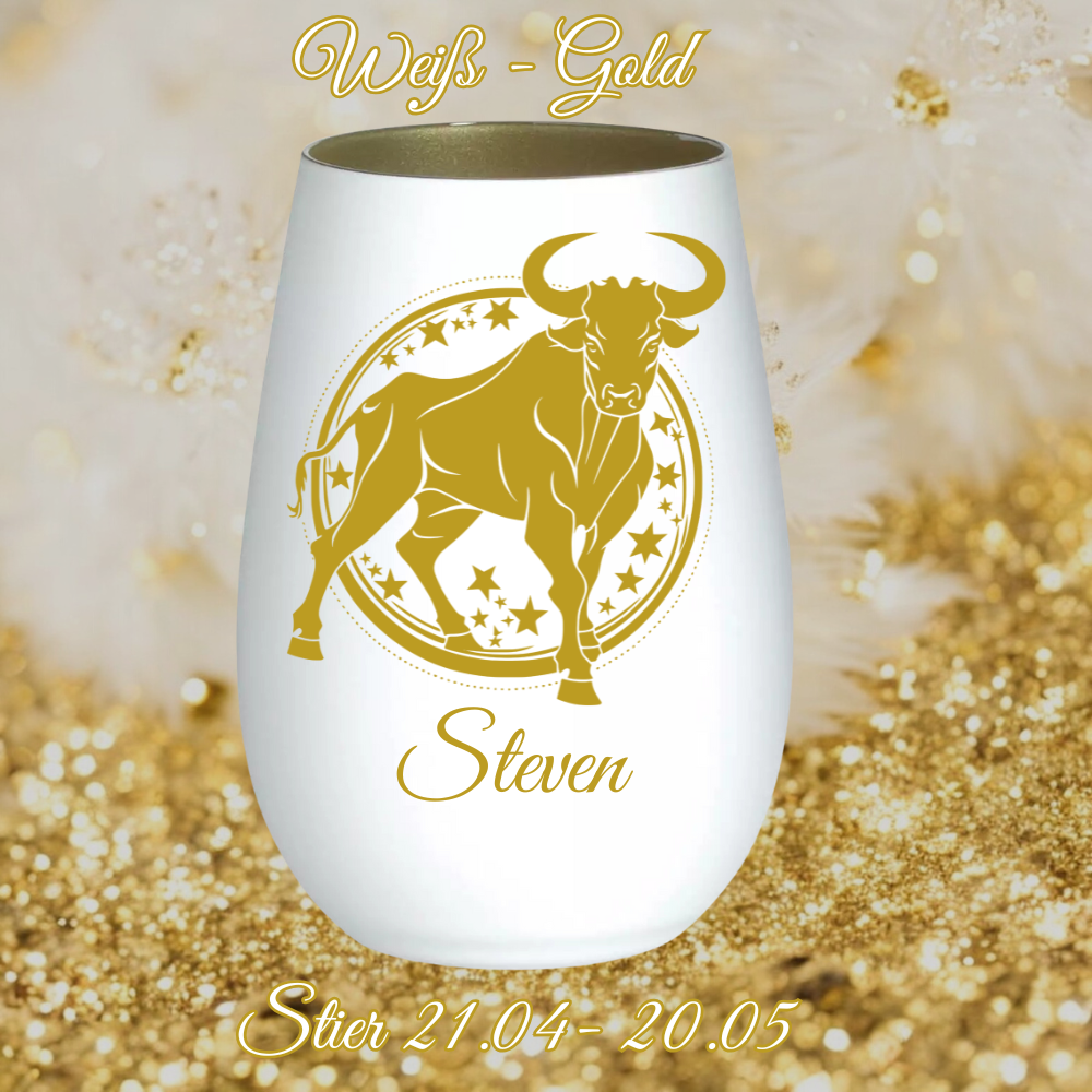 personalisiertes Windlicht Glas mit Tierkreiszeichen Stier