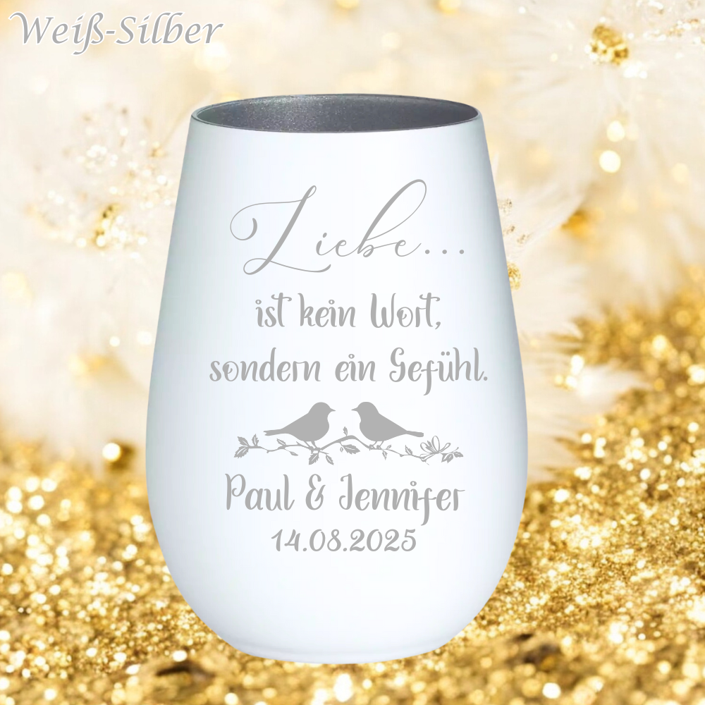 personalisiertes Hochzeit Windlicht – Liebe ist kein Wort