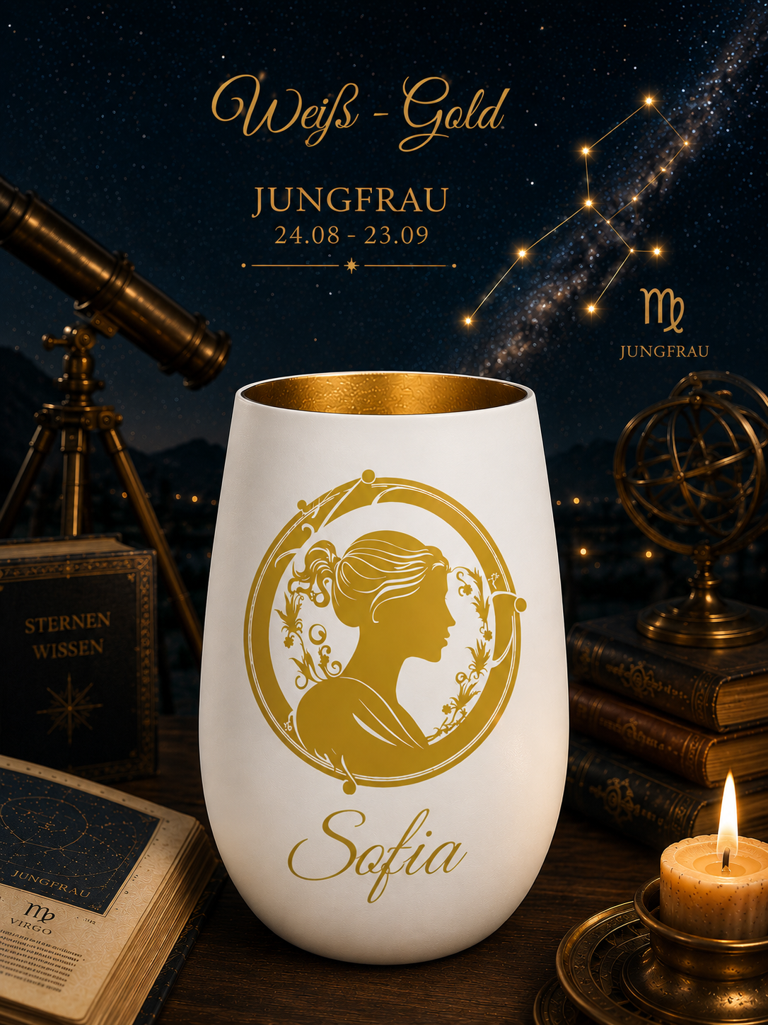 personalisiertes Windlicht Glas Jungfrau