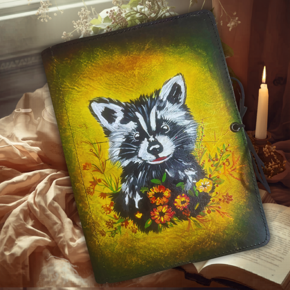 exklusives Leder Cover Waschbär DIN A5