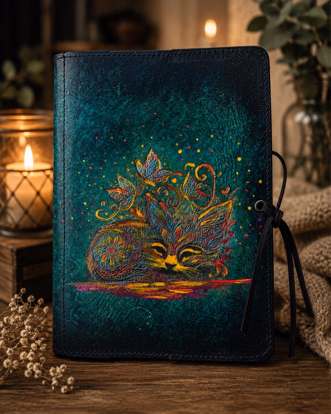 Mandala Katze Leder Buchhülle DIN A5 1 - Luna et Sol - Mandala Katze Leder Buchhülle Mandala Katze Leder Buchhülle DIN A5
