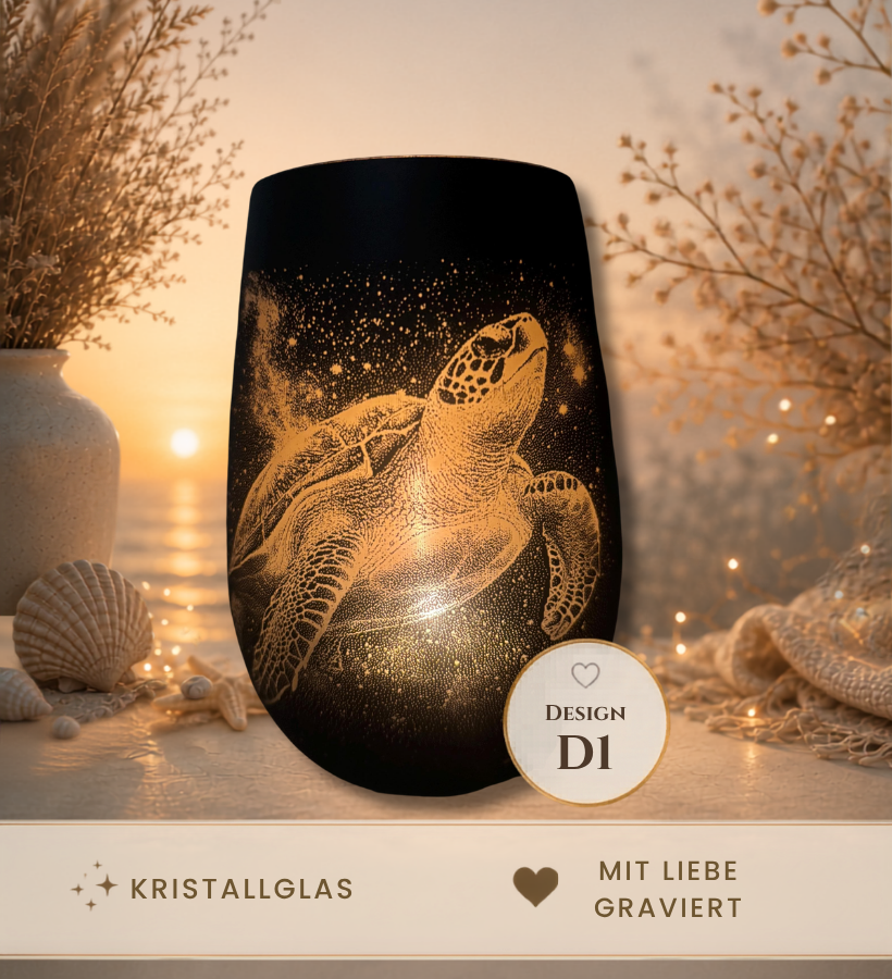 Meeresschildkröte Windlicht aus schwarzem Kristallglas