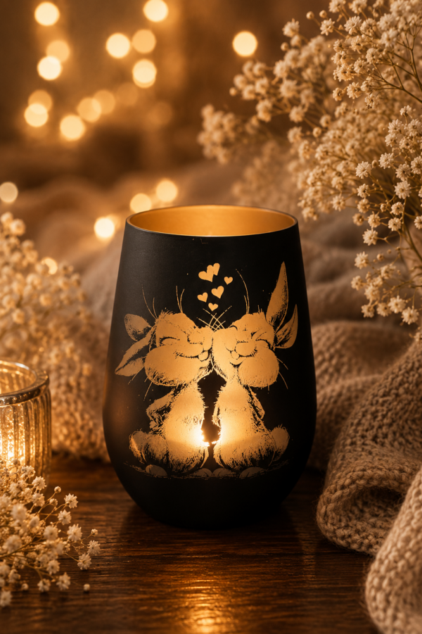 niedliches Couple Windlicht mit zwei Hasen 1 - Luna et Sol - Couple Windlicht mit zwei Hasen -