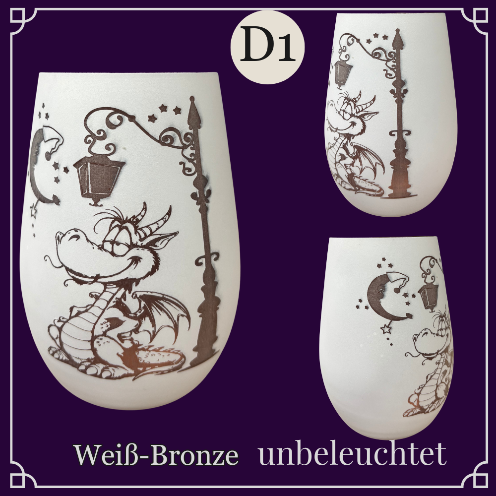 Drachen Windlicht personalisiert – Fantasy Nachtlicht mit Mond, süßem Drachen 3 - Luna et Sol - Drachen Windlicht personalisiert personalisierte Drachen Windlicht