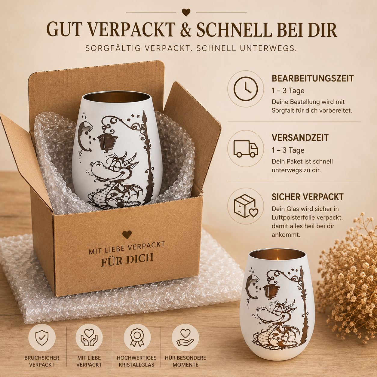 Drachen Windlicht personalisiert – Fantasy Nachtlicht mit Mond, süßem Drachen 5 - Luna et Sol - Drachen Windlicht personalisiert Drachen Windlicht personalisiert – Fantasy Nachtlicht mit Mond, süßem Drachen – Bild 5