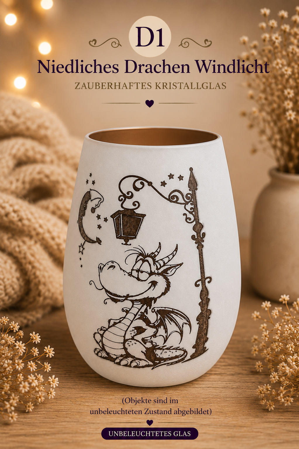 Drachen Windlicht personalisiert – Fantasy Nachtlicht mit Mond, süßem Drachen 1 - Luna et Sol - Drachen Windlicht personalisiert Drachen Windlicht personalisiert – Fantasy Nachtlicht mit Mond, süßem Drachen