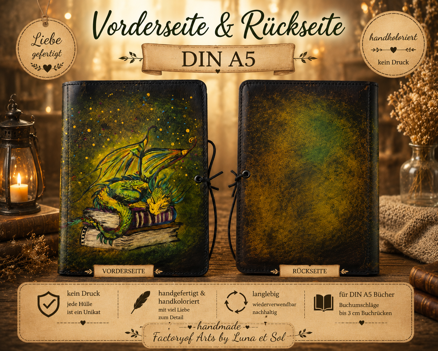 exklusive Drachen-Lederbuchumschlag DIN A5 2 - Luna et Sol - exklusive Drachen-Lederbuchumschlag exklusive Drachen-Lederbuchumschlag DIN A5 – Bild 2