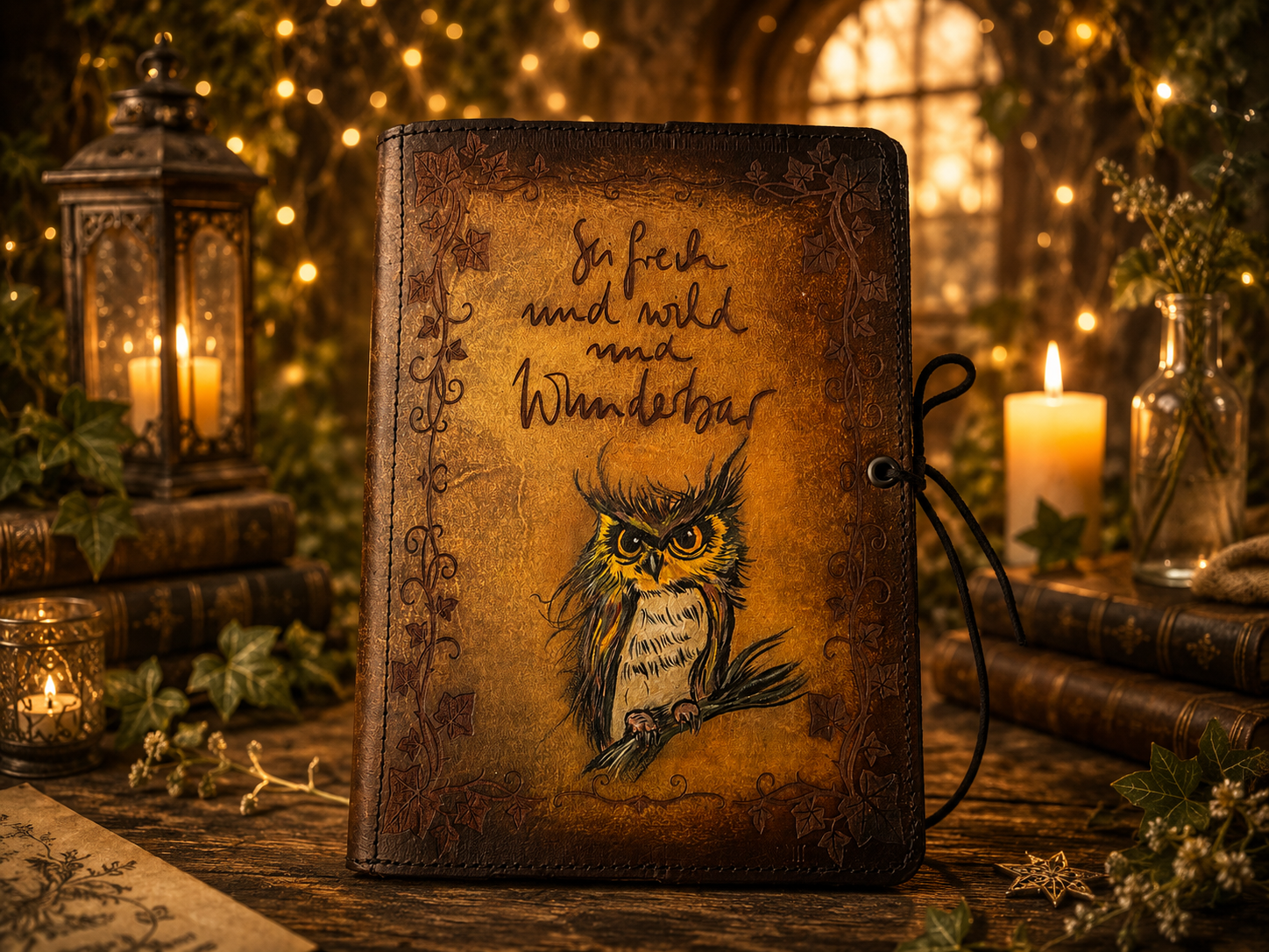 Handgefertigte Eule Leder-Buchhülle – Anfertigung auf Bestellung 1 - Luna et Sol - Handgefertigte Eule Leder-Buchhülle Handgefertigte Eule Leder-Buchhülle – Anfertigung auf Bestellung