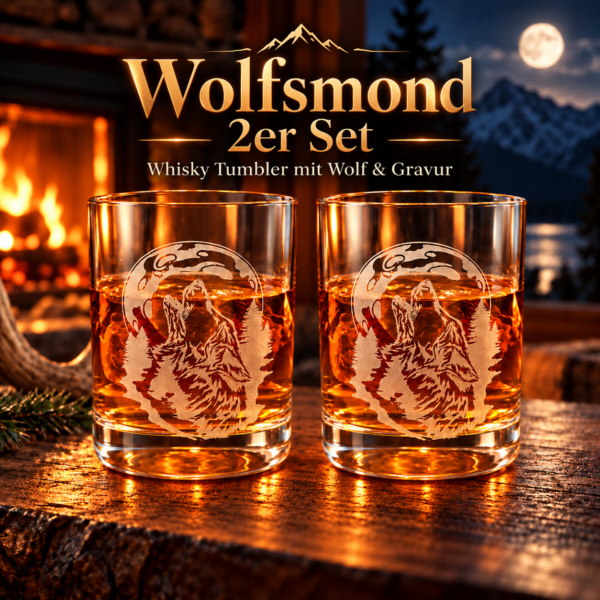 Wolfsmond Whiskyglas – Tumbler mit heulendem Wolf & Gravur